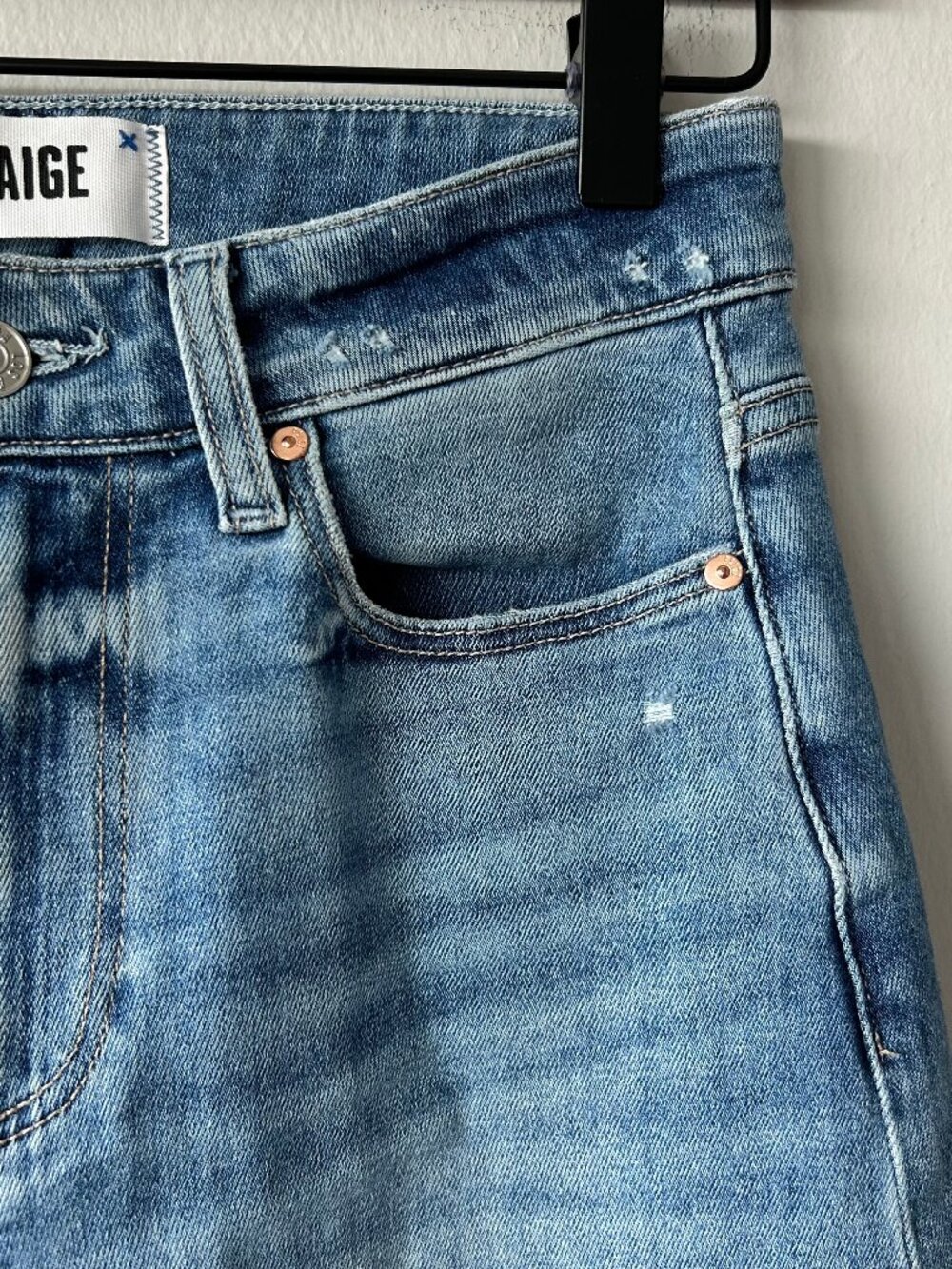 PAIGE Anessa High Rise Wide Leg Crop Jeans Raw Hem Light Wash Denim Size 25 - Picture 7 of 15